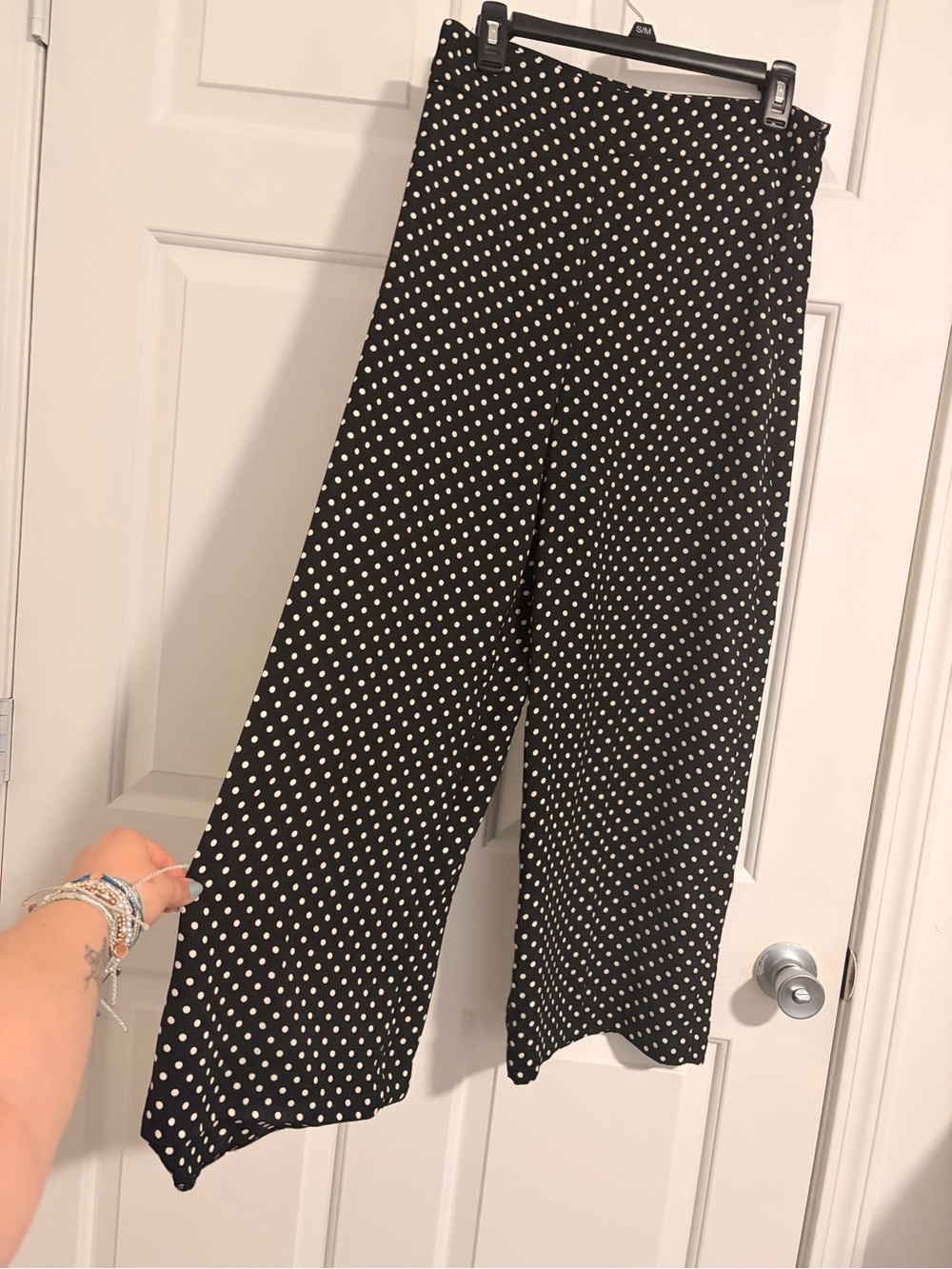 Zara Black Wide-Leg Polka Dot Pants
